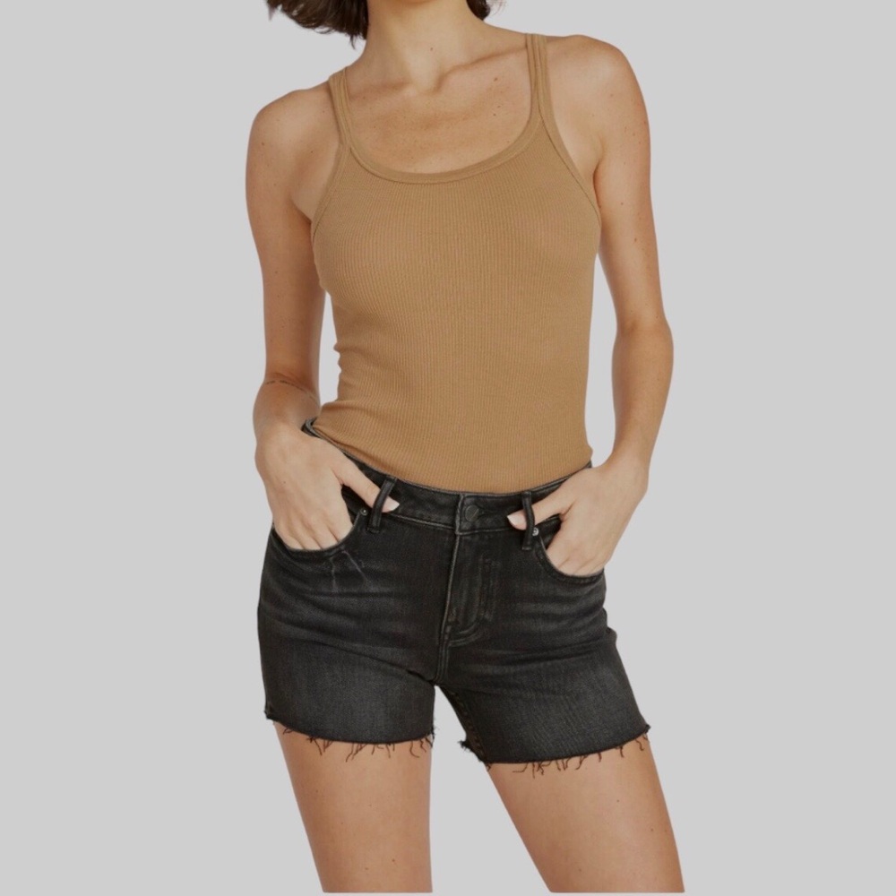 VIGOSS MARLEY MIDRISE CUT OFF SHORTS BLACK DENIM SHORTS FRAYED JEAN SHORTS